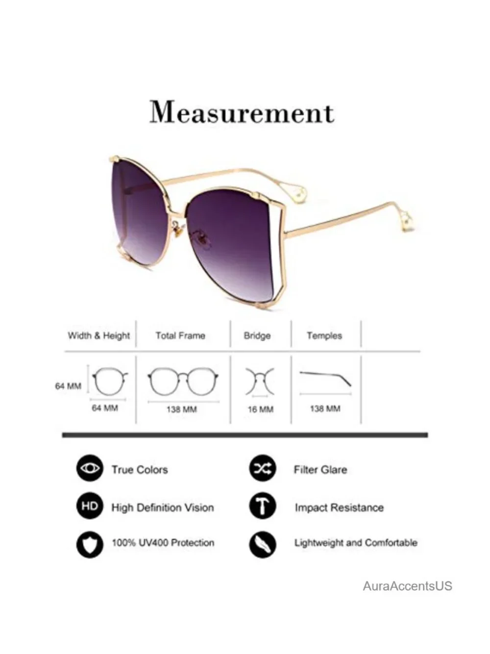 Oversized Semi Rimless Retro Metal Frame Sunglasses UV Protection Fashion Pearl